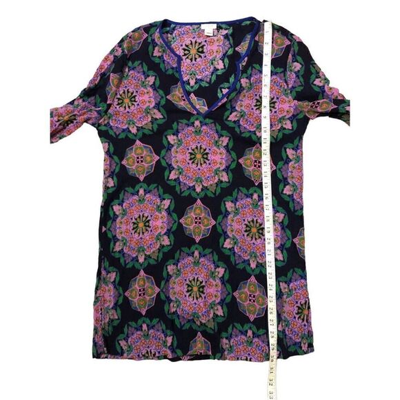 J Crew Blue Pink Medallion V Neck 3/4 Sleeve Gauze Cotton Tunic Swimsuit Cover U - Picture 12 of 13
